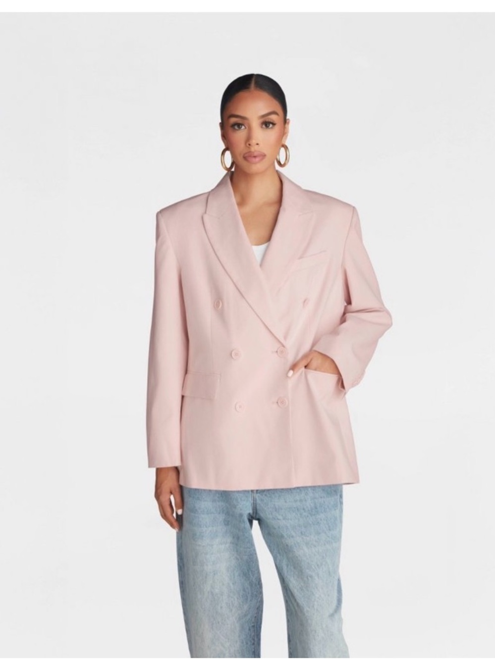 Oversized Light Pink Double-Breasted Blazer Jacket
